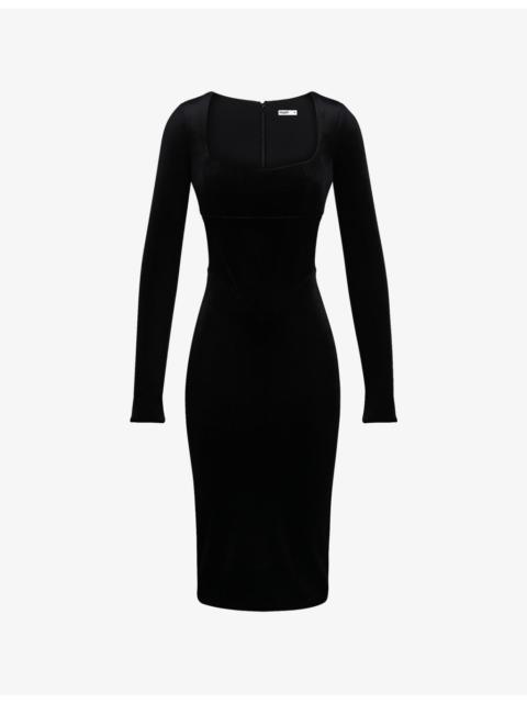 House of CB Asha Square-Neck Stretch-Woven Midi Dress