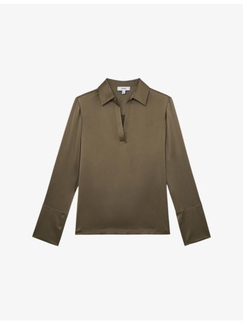 REISS Marina Open-Collar Silk Blouse