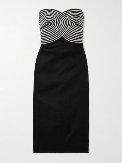 ANDRES OTALORA Arco Real Canvas-trimmed Linen Midi Dress