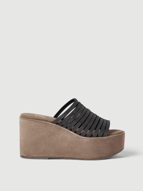 Brunello Cucinelli Suede wedges with precious straps
