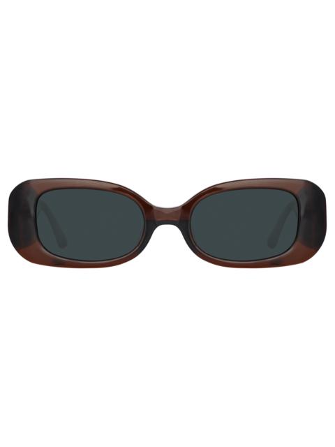 LINDA FARROW LOLA RECTANGULAR SUNGLASSES IN BROWN