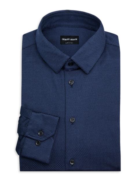 GIORGIO ARMANI Men's Birdseye Cotton-Nylon Shirt - Navy Peony