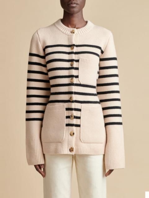 KHAITE The Suzette Cardigan in Custard and Black Stripe