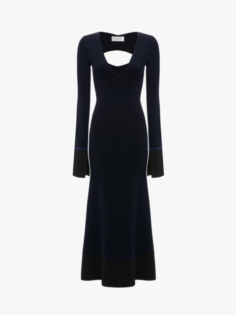 Victoria Beckham V Neck Knitted Dress in Navy