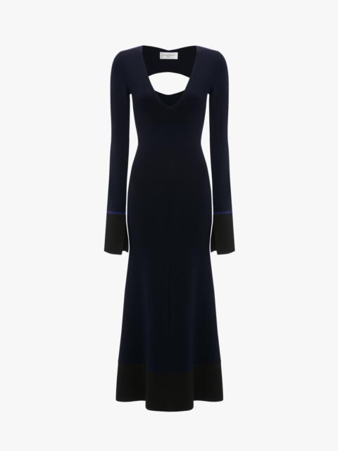 V Neck Knitted Dress in Navy