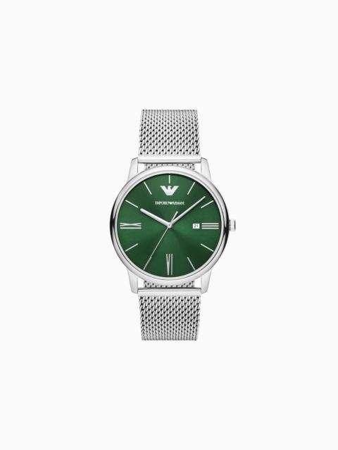 Three-Hand Date Stainless Steel Mesh Watch