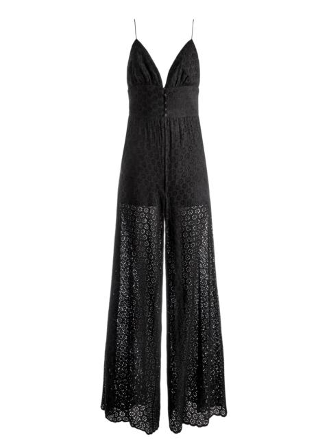 Alice + Olivia TILLY EYELET WIDE LEG BUTTON FRONT JUMPSUIT