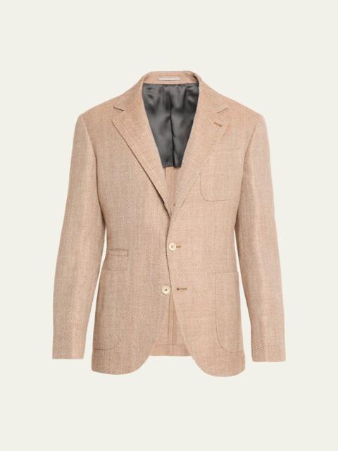 Brunello Cucinelli Men's Wool, Silk and Linen Herringbone Suit Jacket
