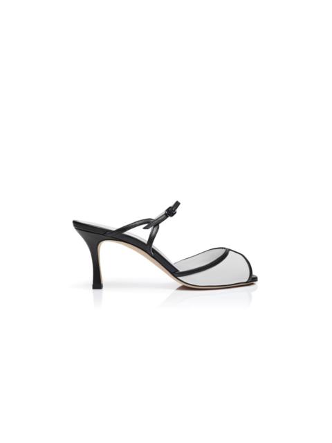 Manolo Blahnik Black and White Nappa Leather Mules