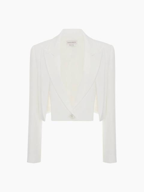 Women's Double Lapel Slashed Cropped Jacket in Soft White