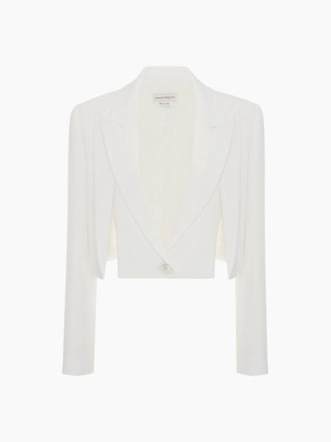 Alexander McQueen Women's Double Lapel Slashed Cropped Jacket in Soft White