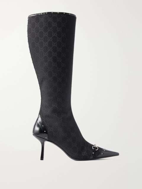 GUCCI Horsebit-embellished Leather-trimmed Gg Supreme-jacquard Canvas Knee-high Boots