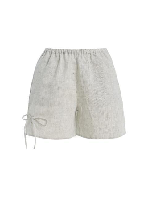 DEIJI STUDIOS Eyelet Striped Linen Shorts white