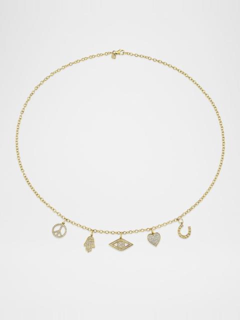 SYDNEY EVAN 18K Yellow Gold Multi Icon Charm Necklace with Diamonds
