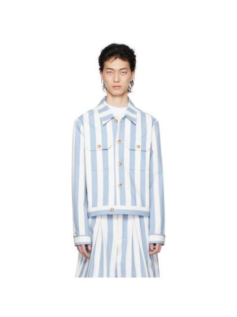 KING & TUCKFIELD Blue & White Collared Bomber Jacket