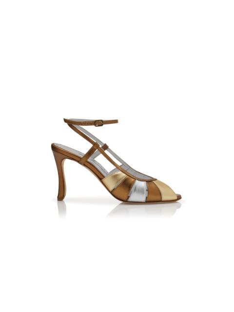 Manolo Blahnik Metallic Nappa Leather Ankle Strap Sandals