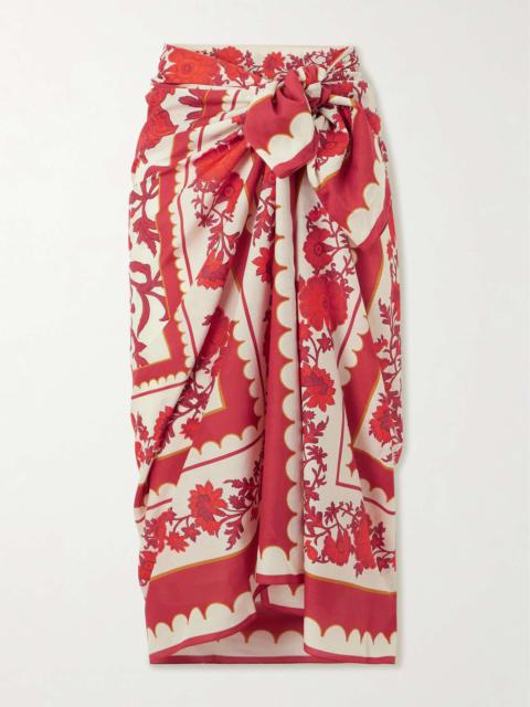 Floral-print cotton and silk-blend pareo