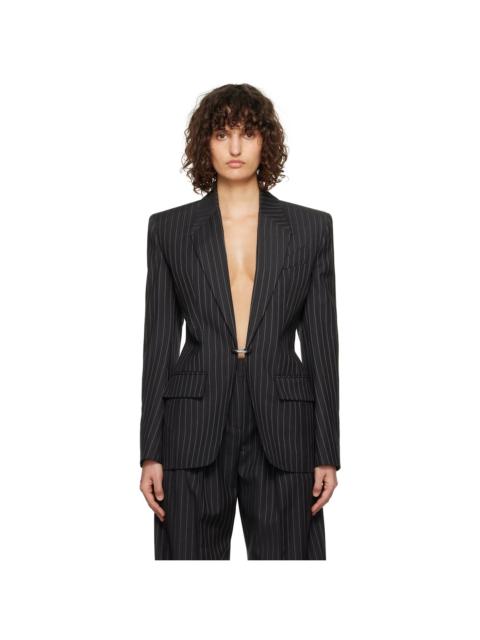MUGLER Black Pinstripe Pierced Tailored Blazer