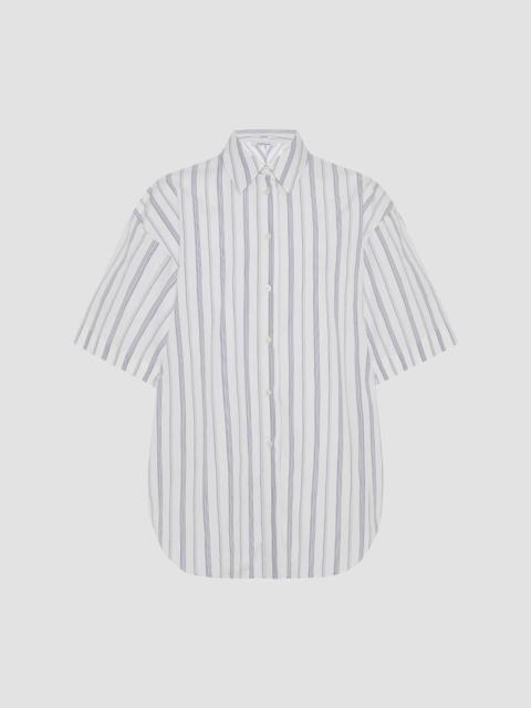 Another Tomorrow Women's Short Sleeve Shirt - White Navy Stripe