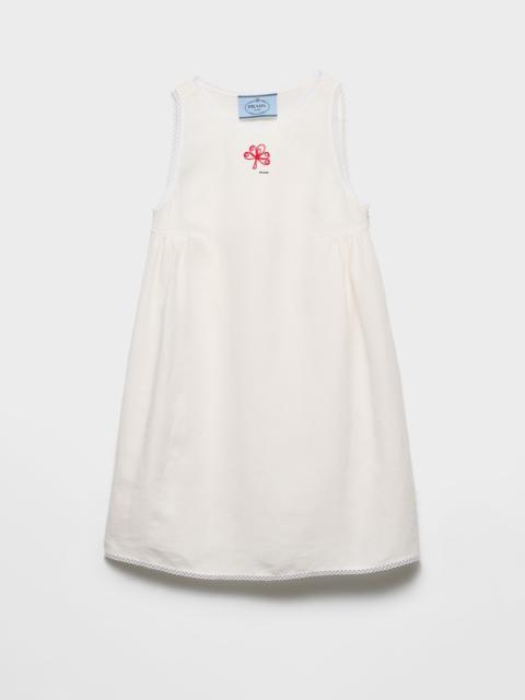 Prada Embroidered slubbed canvas mini-dress