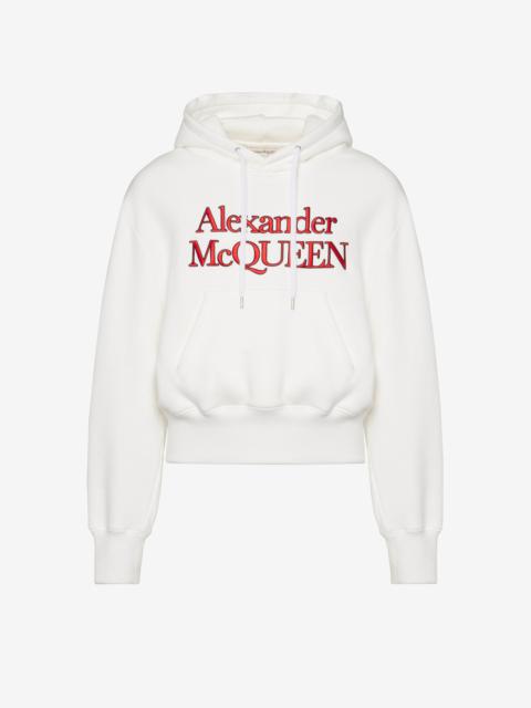 Alexander McQueen Men's Embroidered Logo Hooded Sweatshirt in Optic White