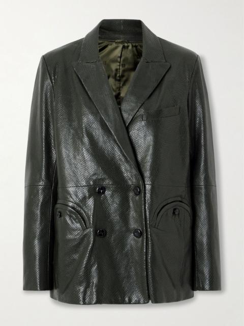 BLAZÉ MILANO Emera double-breasted snake-effect leather blazer Green