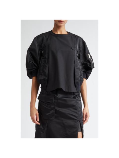 sacai Sacai Mixed Media Pullover in Black at Nordstrom