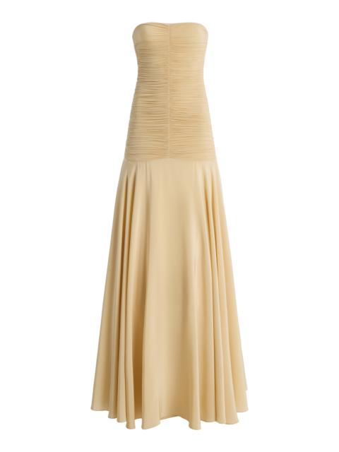 SILVIA TCHERASSI Norma Ruched Silk-Blend Jersey Maxi Dress ivory