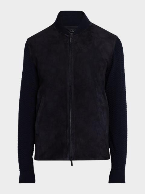 GIORGIO ARMANI Men's Suede Fabric Mix Bomber Jacket