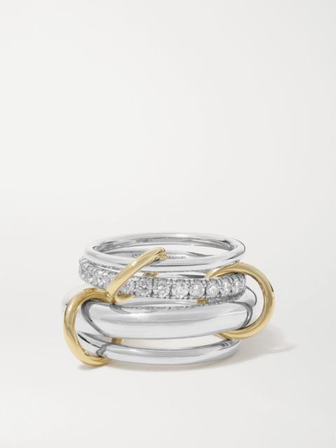 Spinelli Kilcollin Luna set of four sterling silver and 18-karat gold diamond rings Silver