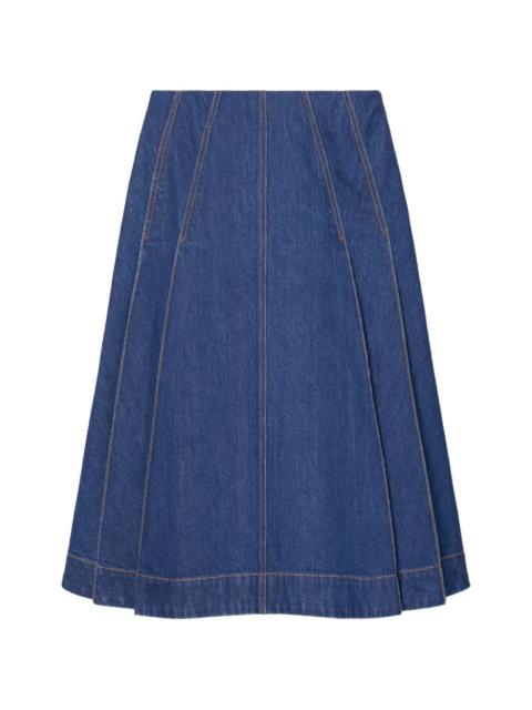 TORY BURCH pleated denim midi skirt