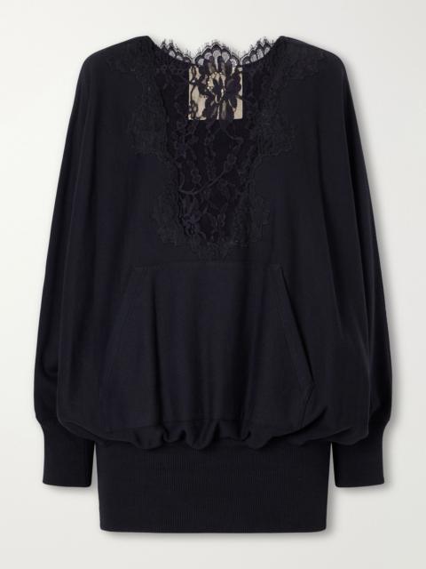 Valentino Lace-trimmed cotton-jersey sweatshirt Black