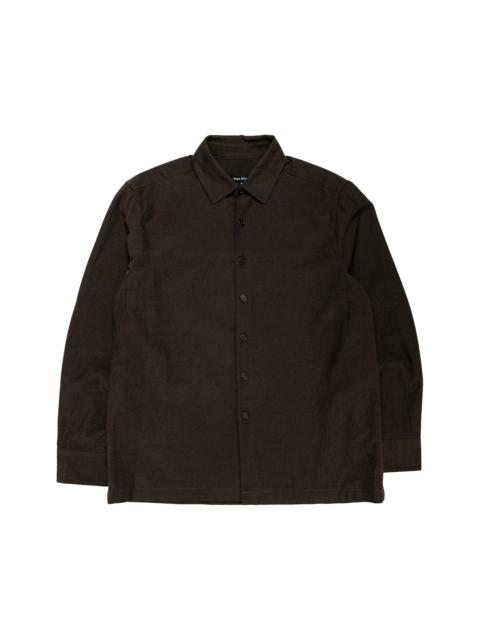 evan kinori Flat Hem Shirt Yarn Dyed Cotton Yak Brown/Black