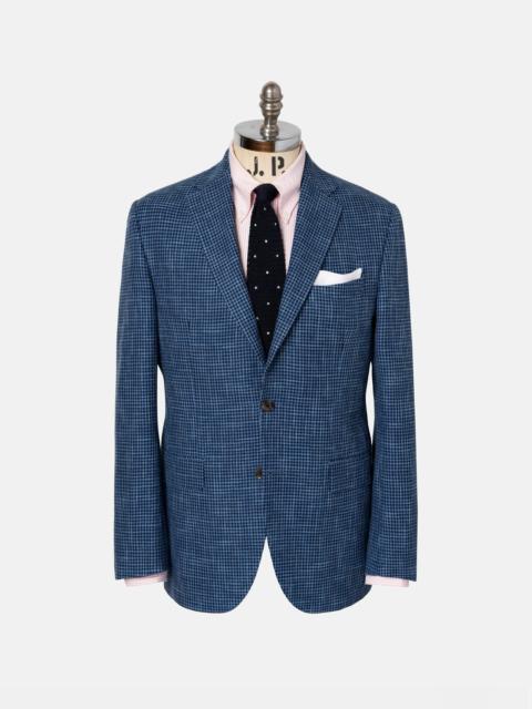 J. PRESS MADE-IN-CANADA MEDIUM BLUE MINI-HOUNDSTOOTH WOOL/COTTON/LINEN SPORT COAT