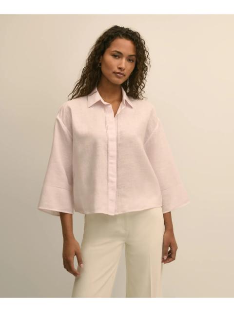 Brooks Brothers Linen Relaxed Bell-Sleeve Cropped Shirt