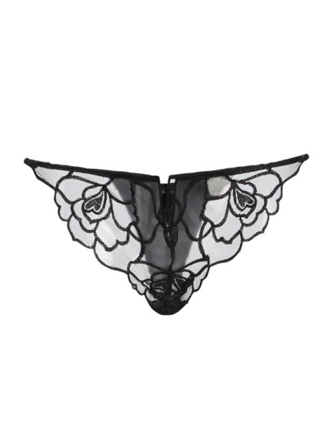 KIKI DE MONTPARNASSE Women's Petite Chou Floral-Embroidered Lace Thong - Black