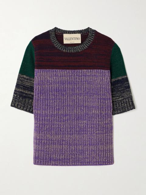 Valentino Color-block metallic ribbed wool-blend sweater Purple
