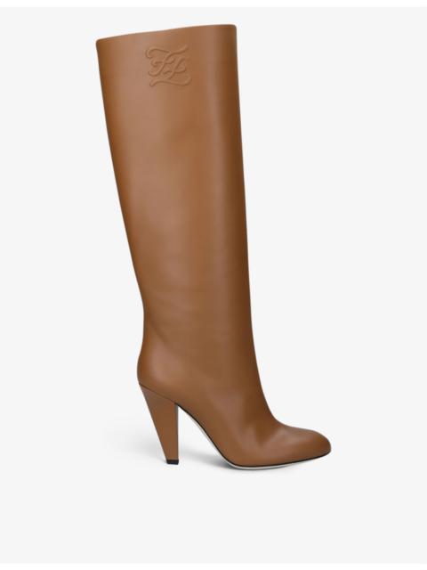 FENDI Show logo-embossed leather knee-high boots