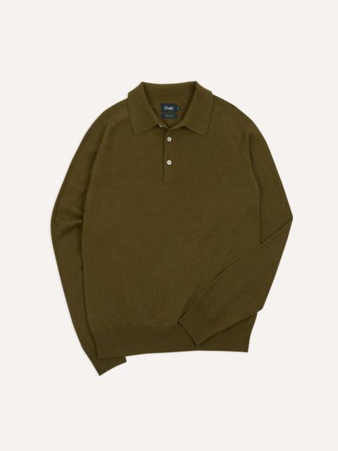 Drake's Olive Alpaca Wool Knitted Polo