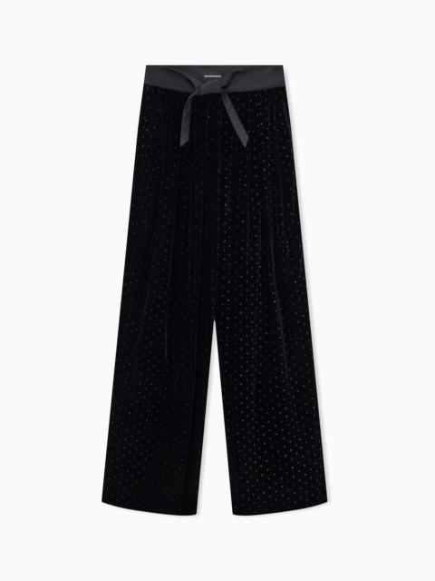 EMPORIO ARMANI TROUSERS IN GLITTER POLKA DOT VELVET WITH SATIN WAISTBAND