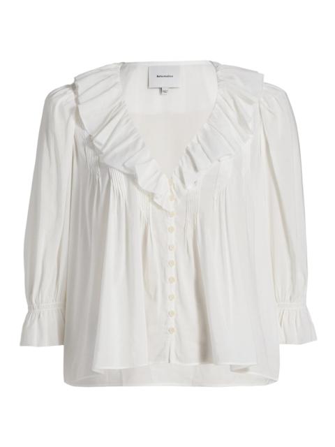 Reformation Women's Perry Ruffle-Trim Cotton-Blend Top - White