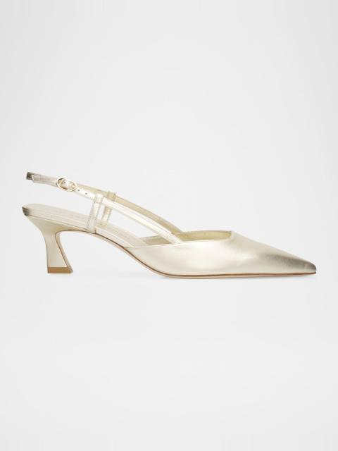 Stuart Weitzman 50mm Vinnie Metallic Leather Slingback Pumps