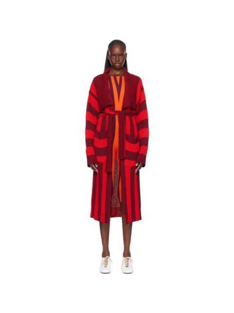 Dries Van Noten Red & Burgundy Loose Belted Cardigan