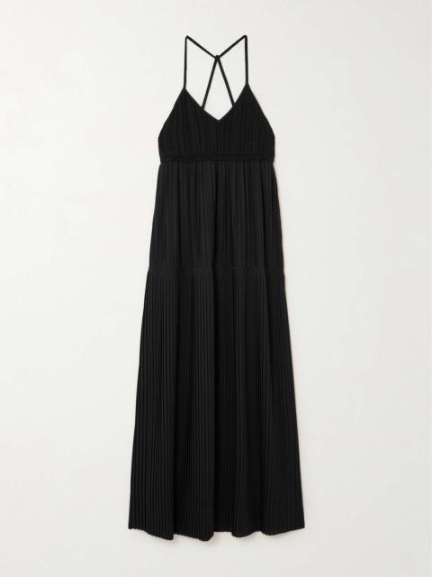 Amicie tiered ribbed knit-trimmed pleated crepe maxi dress