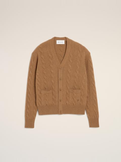 AMI Paris BROWN CABLE WOOL CARDIGAN