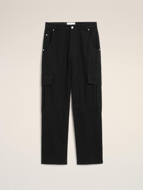 AMI Paris BLACK BAGGY-FIT CARGO COTTON TROUSERS