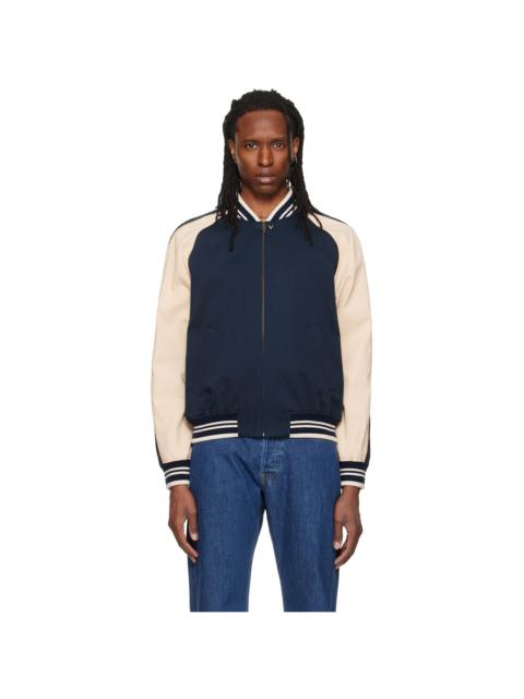 Valentino Navy Canvas & Fine Gabardine Bomber Jacket