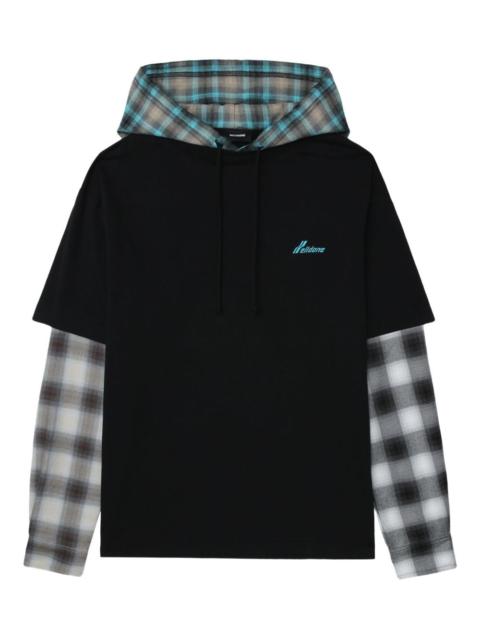 We11done plaid-paneled hooded top