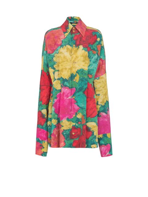 Crepe shirt dress with roses print
