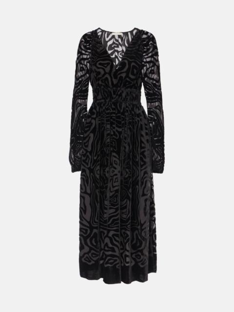 ULLA JOHNSON Elora velvet and mesh midi dress